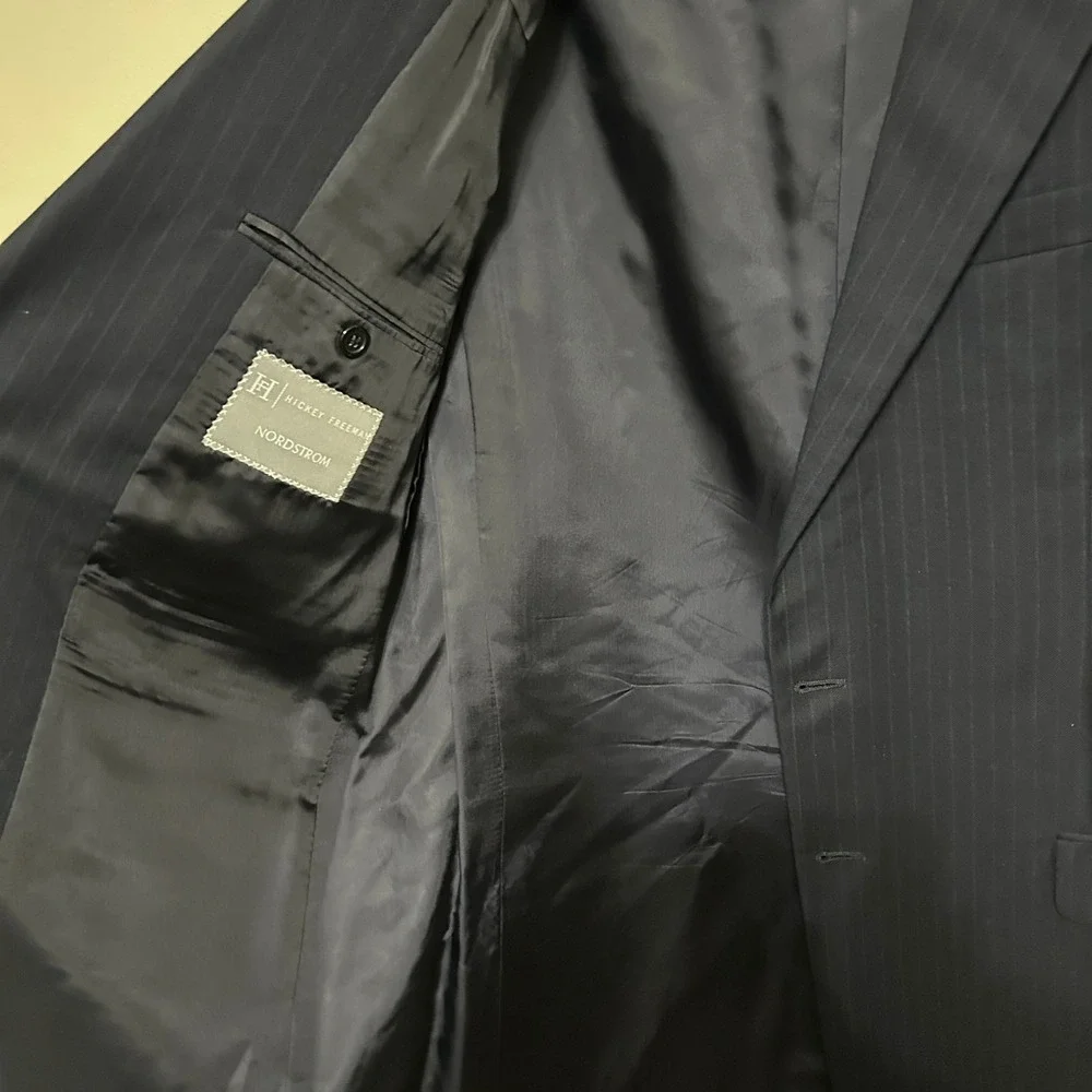 Loro Piana Hickey Freeman Blazer Mens 42 Long Navy Blue Pinstripe Wool Madison